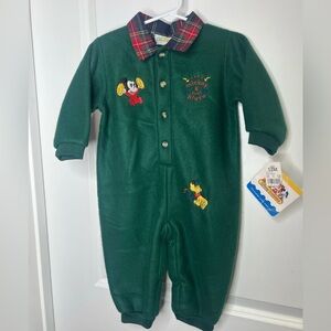 Vintage Disney Babies 12-18 Month Green Embroidered Romper Onesie